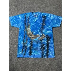 Mens T Shirt Oneita Sea Otter Ocean Wildlife Blue USA Made, Size L